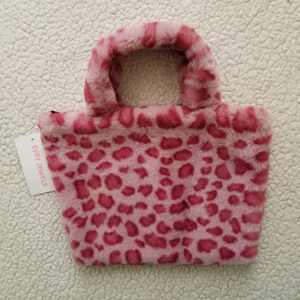 Evry Jewels Pink Faux Fur Leopard Mini Bag Y2K Barbie Purse
